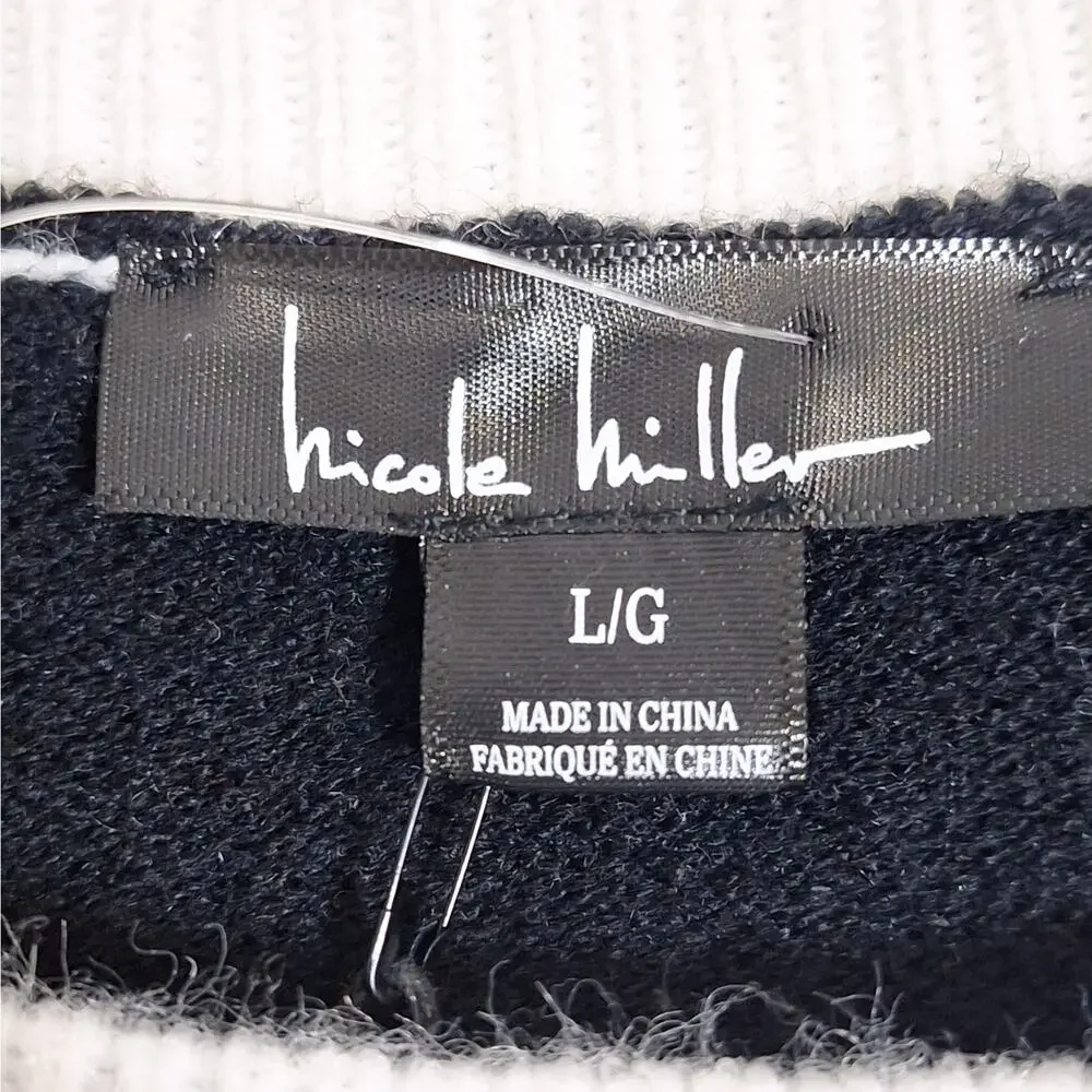 Nicole Miller Abstract Embroidered Sweater in Black and White